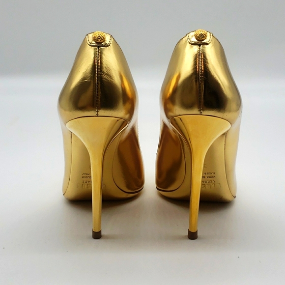 VERSUS VERSACE GOLD 3 1/2 INCH HEELS SIZE 39 COLOR GOLD 100% AUTHENTIC NEW - Picture 4 of 10